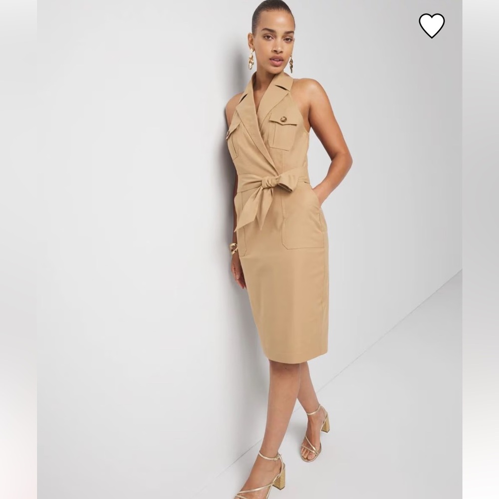 White House Black Market Sleeveless Tan Utility Wrap Midi Dress